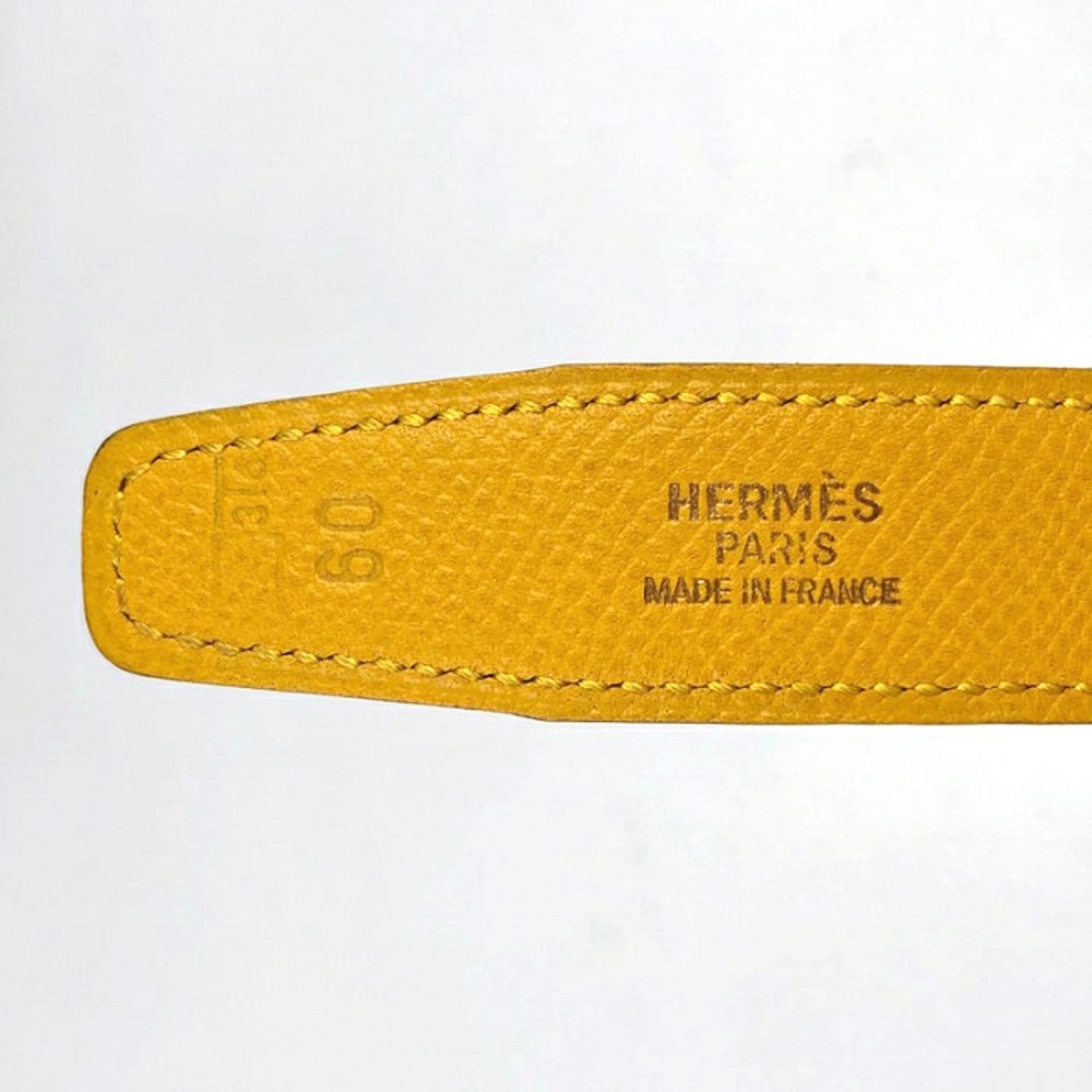 HERMES Narrow H Yellow Red Reversible Leather Belt - Picture 3 of 8